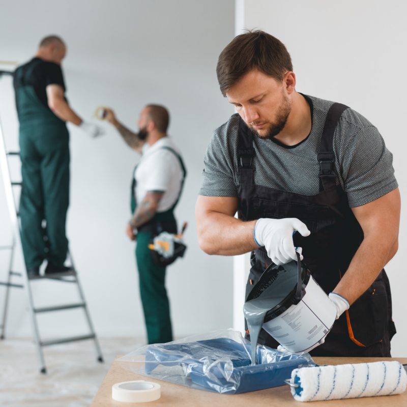 Efficient,Renovation,Crew,Painting,White,Walls,Of,New,Build,Home